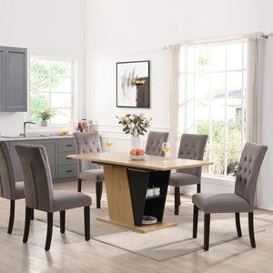 English Elm 61.81 Extendable Dining Table with Geometric Metal Base, E2 MDF Durable Top, Sleek Modern Design Natural+Black W2317P251946