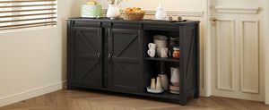 English Elm U-style Farmhouse Sideboard Barn Door Buffet with Drawers Built-in Outlet Dining Black N711P347377B