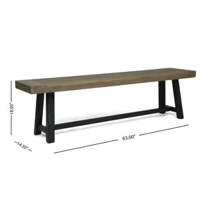 English Elm Christopher Knight Home® - Outdoor Acacia Wood Bench with Sandblast Gray Finish, Handcrafted Patio Seating for 3, Durable Elegance Grey+Black 63086.00GRYMP1