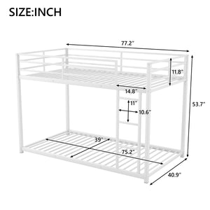 English Elm Twin Over Twin Metal Bunk Bed Low Profile with Full Guardrail Ladder Quiet Steel Frame Sturdy Support White MF285535AAK