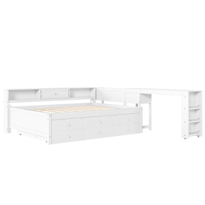 English Elm Twin Daybed Pine Frame with Trundle Desk Hutch Shelves and Storage for Kids Rooms White W1580S00461