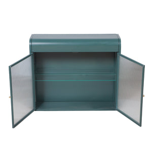 English Elm Army Green Wall-Mounted Metal Storage Cabinet With Elegant Glass Doors For Any Room Décor W3122P272930