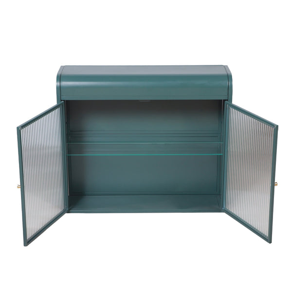 English Elm Army Green Wall-Mounted Metal Storage Cabinet With Elegant Glass Doors For Any Room Décor W3122P272930
