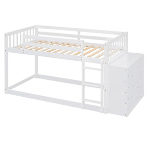 English Elm Twin Over Bunk Bed with Four Storage Drawers Open Shelving Kids Bedroom White LT000167AAK-1