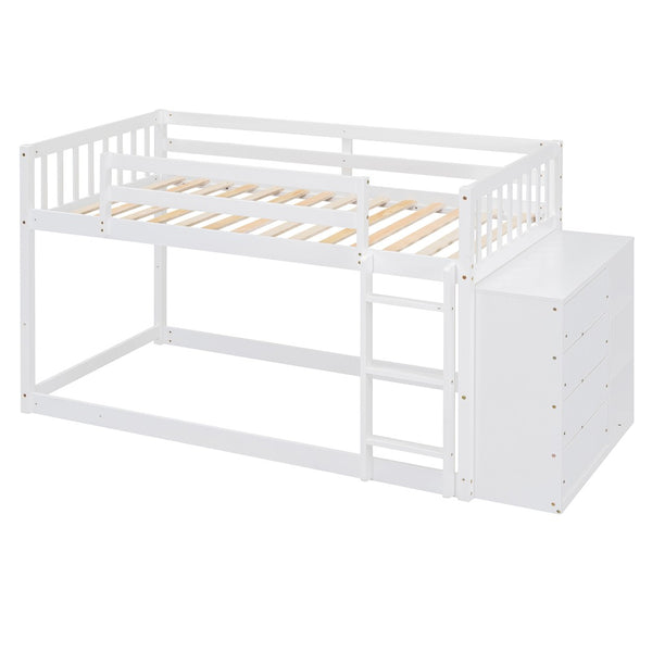 English Elm Twin Over Bunk Bed with Four Storage Drawers Open Shelving Kids Bedroom White LT000167AAK-1