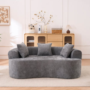 English Elm Crescent-shaped Chenille Sofa Curved Low-back Two-seater with Cloud-like Deep Cushions Gray W2012P375739