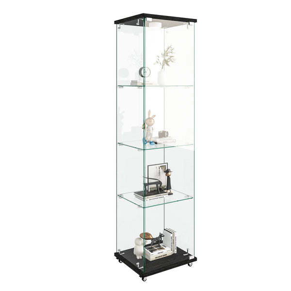 English Elm Modern Glass Display Cabinet With Rgb Led Lights, Quick Assembly, 1-Door 4-Shelf Design For Any Space W241P242901