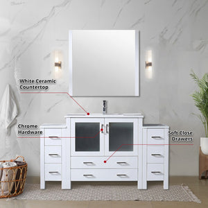 English Elm Volez 60 in White Single Bath Vanity with Side Cabinets, Solid Wood Frame, Soft-Close Drawers, Scratch-Resistant Ceramic Top B2731P337019