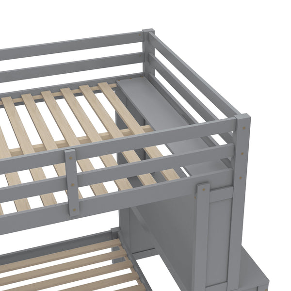 English Elm Full Solid Wood Loft Bed with Removable Lower Bed, Built-In Desk, Shelves & Wardrobe for Space-Saving Designs Grey W1580S00212