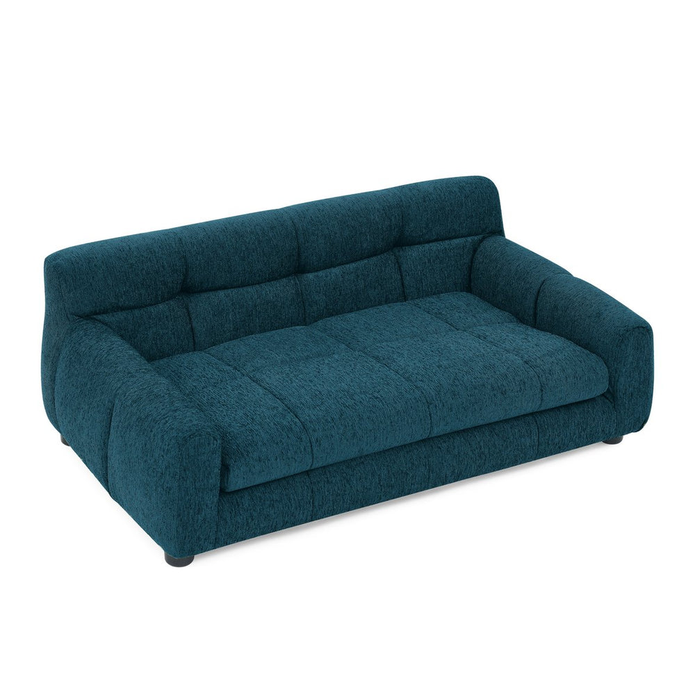 English Elm Soft Linen Pet Sofa with Backrest & Armrests for Medium-Large Dogs, Modern Rectangular Blue Comfort W487P300673