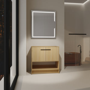 English Elm 36" Freestanding Bathroom Vanity with 2 Doors and Open Shelf, Modern Ergonomic Plywood Cabinet Oak W1972P268400