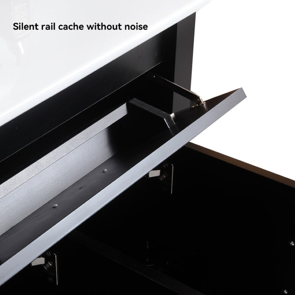 English Elm 48" Matte Black Bathroom Vanity with Ceramic Basin 4 Soft Close Doors and Drawers W3133P281660