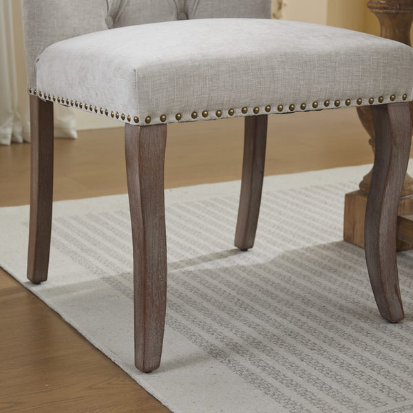 English Elm Upholstered Chenille Tufted Dining Chairs Set of 2 with Curved Wood Legs Club Style Beige W1143P457780