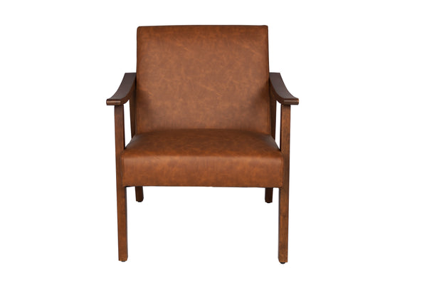 English Elm Stylish Mid-Century Faux Leather Accent Chair with Wooden Frame, Sloped Arms and Padded Seat Brown 27 L x 13 W x 23 H B011P369874