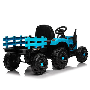 English Elm Ride on Electric Tractor Toy with Trailer 24v 400w Dual Motors Remote Control Led Blue W1578P194692