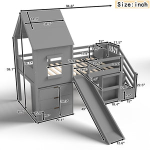 English Elm Full Size Metal Loft Bed with Stair Storage Shelves Bookshelf for Dorms Bedroom W1580S00396