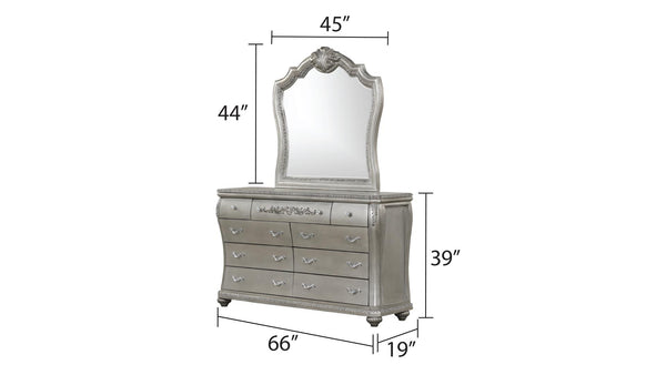 English Elm Destiny Traditional 5-Piece King Bedroom Set: Luxurious Upholstered Bed & Elegant Silver Finish B009S01359