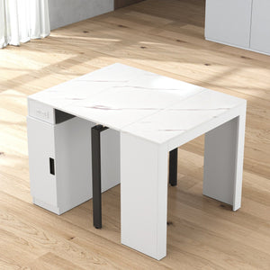 English Elm Modern Extendable Dining Table with Built-In Outlet, USB Ports & Storage, Space-Saving Console to 118" White W331S00193