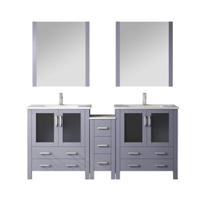 English Elm Dark Grey Double Bath Vanity Set With White Ceramic Top, Mirrors, And Chrome Faucet, 72" W B2731S01213