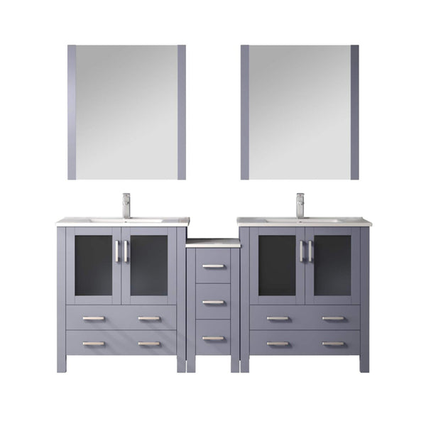 English Elm Dark Grey Double Bath Vanity Set With White Ceramic Top, Mirrors, And Chrome Faucet, 72" W B2731S01213