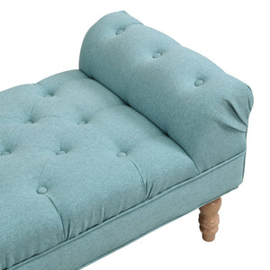 English Elm Button-tufted Upholstered Bench with Oak Legs Diamond Stitching for Bedroom or Entryway Dusty Teal N761P304406F