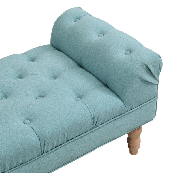 English Elm Button-tufted Upholstered Bench with Oak Legs Diamond Stitching for Bedroom or Entryway Dusty Teal N761P304406F