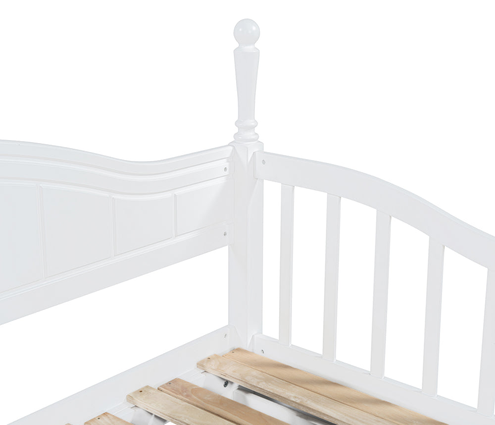 English Elm Wooden Twin Daybed with Trundle and Two Storage Drawers, Solid MDF Frame, Guardrails for Safety and Style White 43.5 L x 24.75 W x 6 H N733S173459K