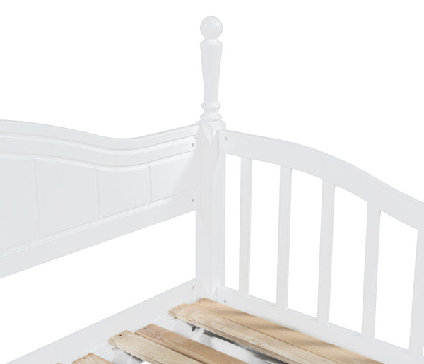English Elm Wooden Twin Daybed with Trundle and Two Storage Drawers, Solid MDF Frame, Guardrails for Safety and Style White 43.5 L x 24.75 W x 6 H N733S173459K