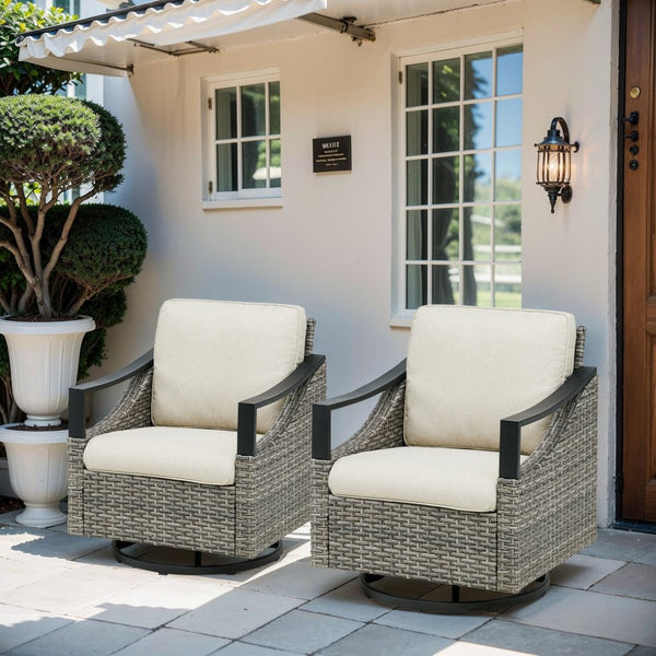 English Elm Outdoor Pe Wicker Lounge Chair Set of 2 with Deep Cushioned Seats for Patio Decks Beige T3773P416059