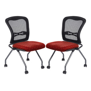 OSP Home Furnishings Soft-flex Pro-line Ii Ergonomic Folding Chair with Mesh Back and Lumbar Support Tomato 84220-K115
