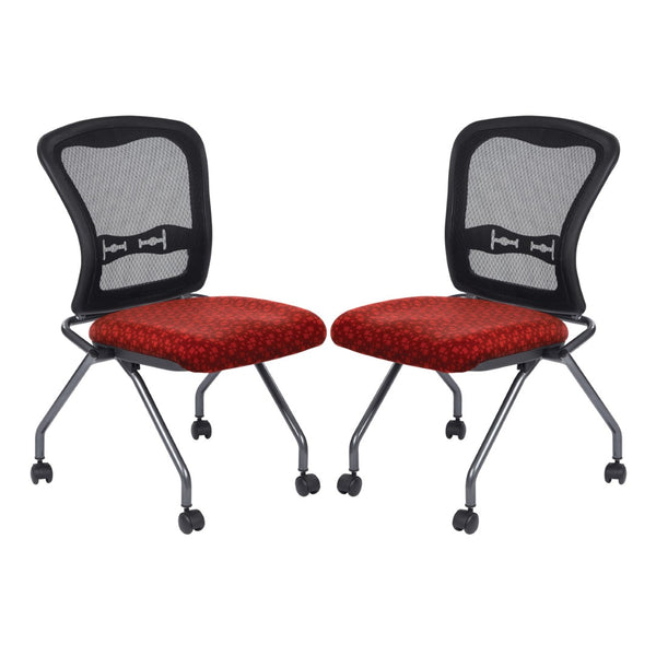 OSP Home Furnishings Soft-flex Pro-line Ii Ergonomic Folding Chair with Mesh Back and Lumbar Support Tomato 84220-K115