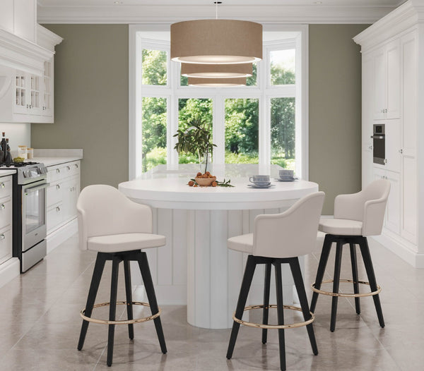 English Elm Fixed-height Swivel Counter Stools with Faux Leather Seats and Chrome Footrest Set of 2 Cream B202S02147
