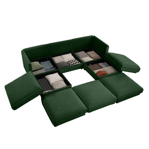 English Elm Elegant Green Chenille Sofa With Hidden Storage, U-Shaped Design And Comfortable Cylindrical Backrests W714S01062