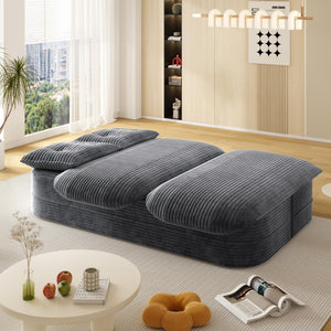 English Elm 78.7" Modern Foldable Corduroy Sofa Bed with 2 Plush Pillows, 2-in-1 Convertible Sleeper and Blanket DARK GREY W3219P317386