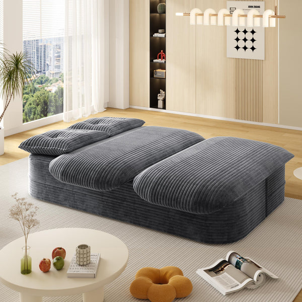 English Elm 78.7" Modern Foldable Corduroy Sofa Bed with 2 Plush Pillows, 2-in-1 Convertible Sleeper and Blanket DARK GREY W3219P317386