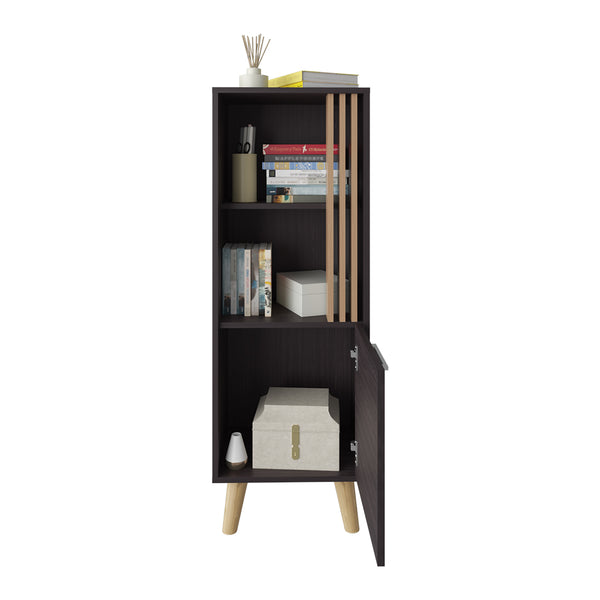 English Elm Bedford Modern Storage Cabinet in Black & Light Oak with Vertical Slats, Shelves & Hidden Door (Compact) B092P269902