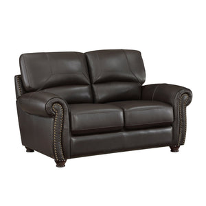 English Elm Traditional Top-grain Leather Sofa Set with Nailhead Trim and Espresso Wood Legs B011S01041