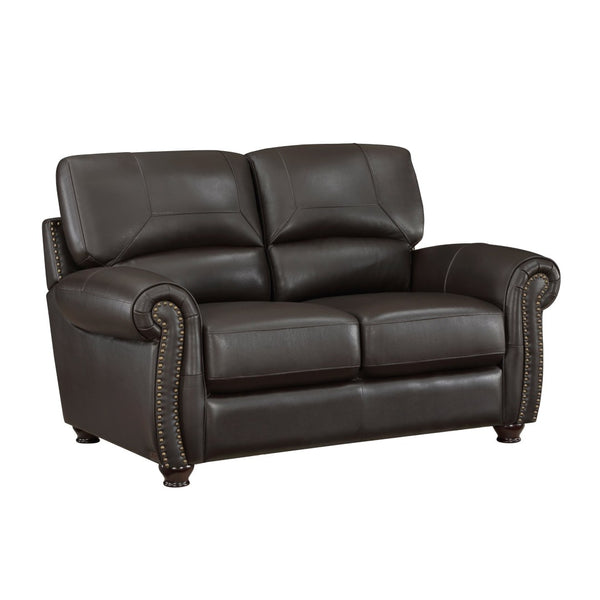 English Elm Traditional Top-grain Leather Sofa Set with Nailhead Trim and Espresso Wood Legs B011S01041