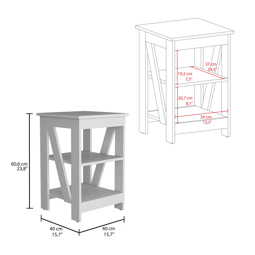 English Elm Taylor 3-Tier End Table White — Compact Nightstand & Sofa Side Table with Ample Open Storage Shelves B200P188840