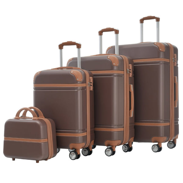 English Elm Hardshell Abs Spinner Luggage Set Four Piece Expandable Tsa Lock Travel Suitcases Brown N732P170218O