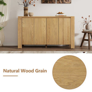 English Elm TREXM 4-Door Buffet Cabinet with Distressed Oak Veneer, Adjustable Shelves & Foot Pads for Dining Room N715P310053D