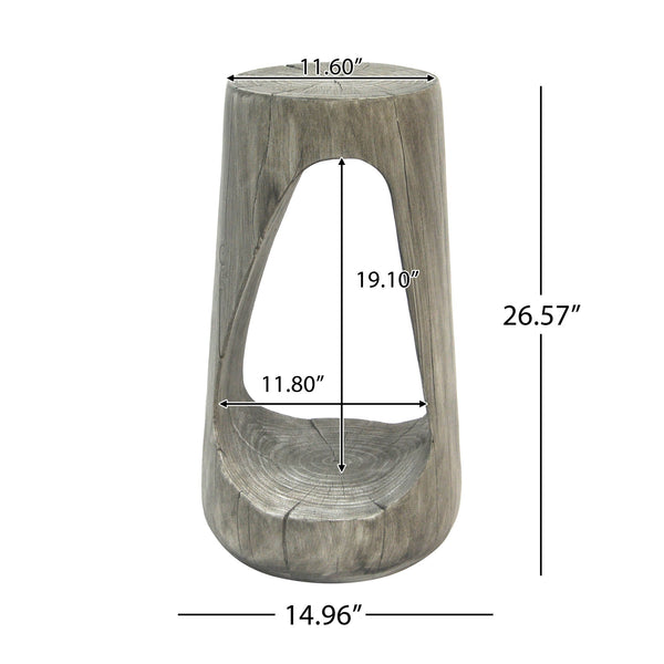 English Elm Christopher Knight Home® - Outdoor Side Table - Sculptural Hollow Design, Lightweight Concrete With Wood-Like Finish For Patio Use N770P291496G