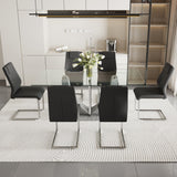 Hearth and Haven 1 Table and 6 Chairs Set.Large Rectangular Table, Equipped with 0.39-Inch Tempered Glass Table Top and Mdf Table Legs.Paired with 6 Chairs with Faux Leather Padded Seats and Metal Legs.F-907, C-001 W1151S00977 W1151S00977