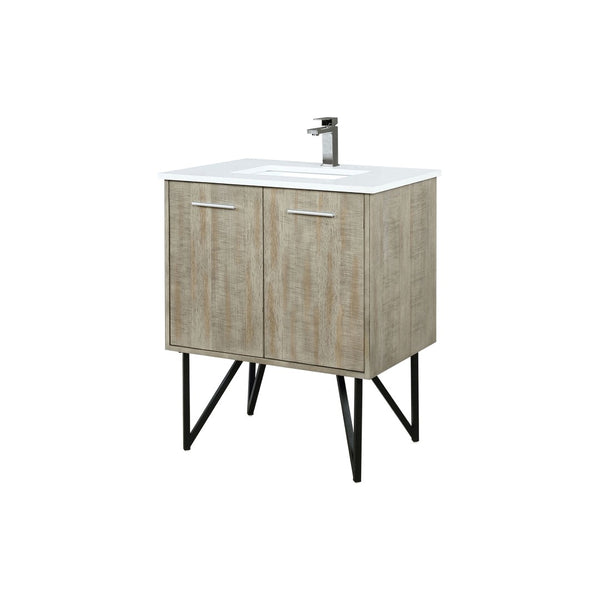 English Elm Rustic Acacia Bath Vanity With White Quartz Top & Gun Metal Faucet – Timeless Charm & Storage Solutions B2731P259601-GIGA