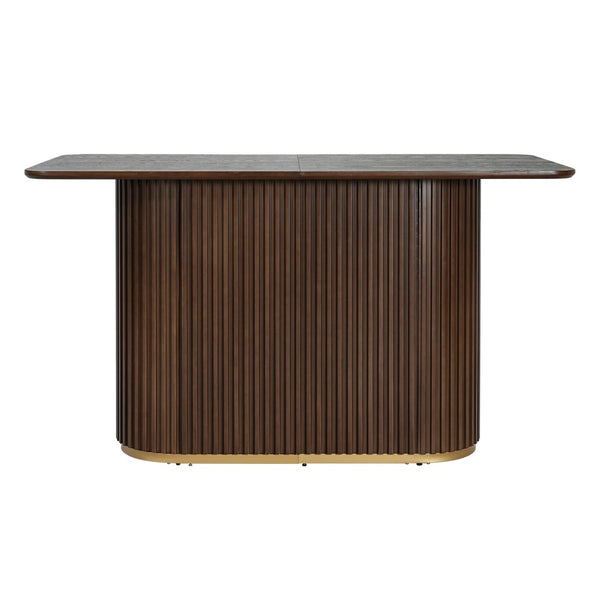 English Elm 63.00"l Tambour Pedestal Counter Table Seats Six with Industrial Mid-century Matte Finish Walnut N771P358596T_N771P358597T