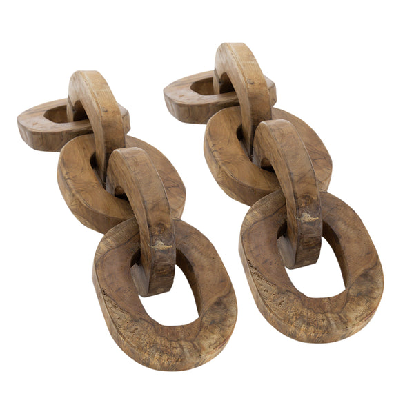 English Elm S/2 Teak Chain Decor Statues Set — 100% Teak Root Sculptures for Living Room, Hallway Accent, 24x14x14 W2078P360889