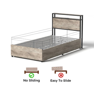 English Elm Twin Bed Frame with Storage Headboard, USB Charging, RGB LED Lights, 4 Drawers, Sturdy Gray Wash W2129P272269