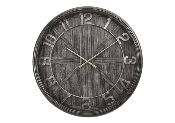 English Elm Clocks, 30" Round Oversized Wall Clock In Distressed Brown Frame For Modern Transitional Decor B2710P287068