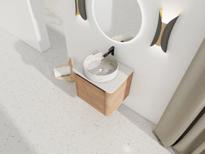 English Elm 24'' Wall-Mounted Bathroom Vanity With Ceramic Vessel Sink, Soft-Close Door & Space-Saving Design W999S00394