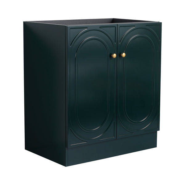 English Elm 30" Modern Freestanding Bathroom Vanity with Integrated Basin, Adjustable Shelf & 3 Metal Handles Dark Green W999P241072